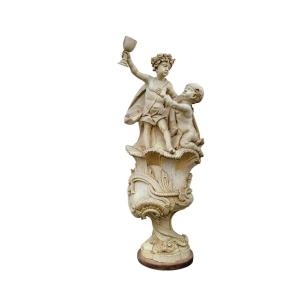 Large Putti Sculpture In Lacquered Wood, H164cm, Italy, 19th Century