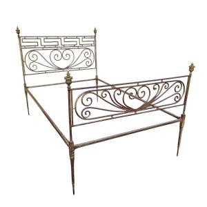 Patinated Steel Bed, Width 140cm, 19th Century