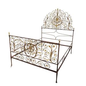 Genoese Bed In Painted Iron, Width 149cm, Early 19th Century