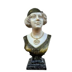 Charny, Bust Of An Oriental Woman In Marble, H56cm, Late 19th-early 20th Century