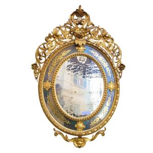Large Oval Mirror H167cm, In Gilded Wood, Napoleon III, 19th Century