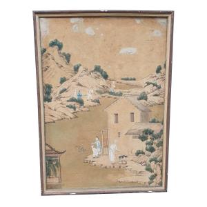 Wallpaper Of A Lively Chinese Landscape, 19th Century