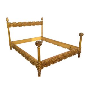 Gilded Wooden Bed, Width 176.5cm, Late 19th Century