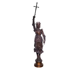 Contenot, Joan Of Arc, H78cm, Signed Bronze, Late 19th-early 20th Century