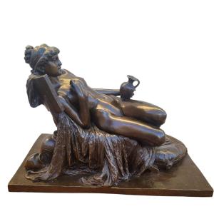 Amendola, Bronze Sculpture Of An Antique Woman, L52cm, 19th Century