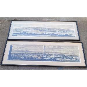 Panoramic Views Of Jerusalem In Scio, 140x45cm, Framed Engravings, 19th Century