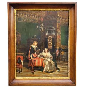 Reading, Interior Scene,  88.5x72.5cm, Framed Hst, 19th Century