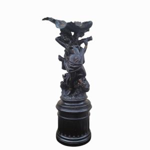 Large Wooden Sculpture, H168cm, Moor With Dragon, 19th Century