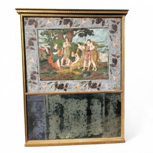 Large Trumeau Mirror H215cm, With Wallpaper, Italy, 18th Century