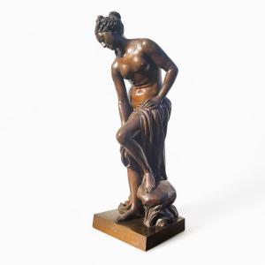 Allegrain - Barbedienne, Venus At The Bath, H87cm, Signed Bronze, 19th Century