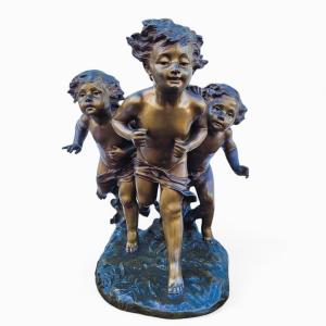 C Monginot, 3 Putti, H51cm, Signed Bronze, Late 19th/early 20th Century