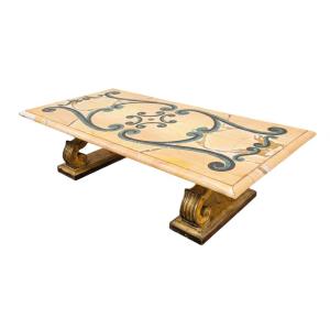 Important Coffee Table In Marble And Gilded Wood, Late 19th/early 20th Century