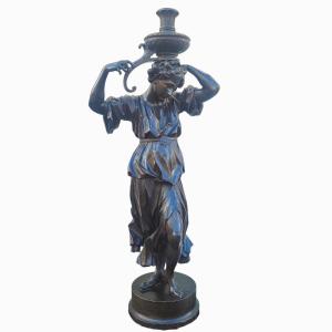 Large Sculpture, 185cm High, Woman In Wood, 19th Century