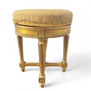 Swivel Piano Stool, Gilded Wood, Late 19th Century