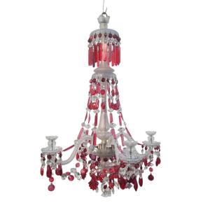 Red And Transparent Bohemian Crystal Chandelier, 20th Century