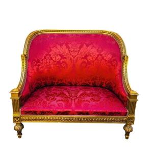 Louis XVI Style Bench In Gilded Wood, 20th Century