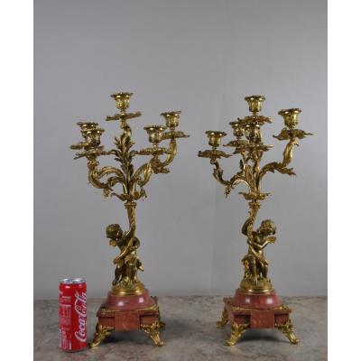 *special Offer * Pair Of Candelabras With Putti, XIXth Century