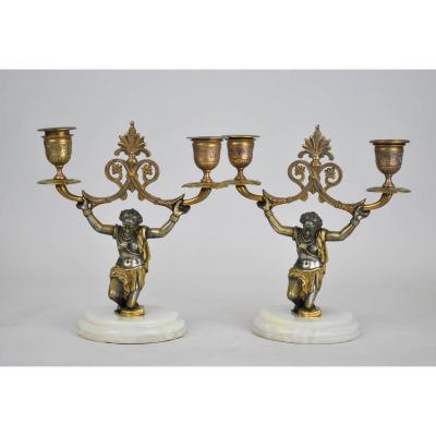 *special Offer*pair Of Candelabra With Nubians, XIXth Century