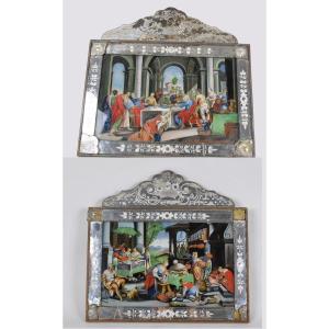 *special Offer* 2 Glass Painting ,18th/19th Early Century