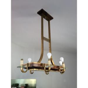 *special Offer *art Deco Chandelier In Wood And Bronze, Circa 1930