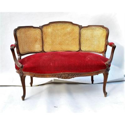 Bench Mahogany And Caning, Louis XV Style, XIXth Century