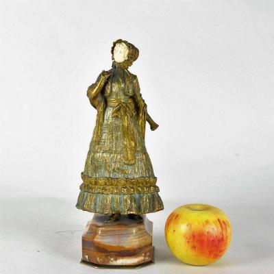 *special Offer *marquet, Chryselephantine Elegant Young Woman, Signed 19th