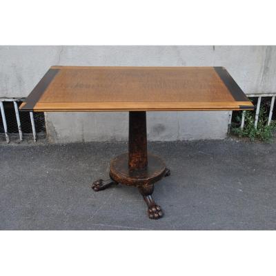 "campanino" Table In Wood Marquetry, Signed, 19th Century