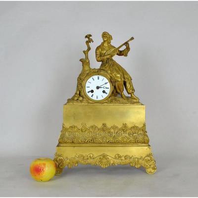 Ormulu Clock, Greek Playing Lute, Restoration Period, XIXth Century