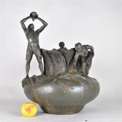 *special Offer* A Larroux, Siot, Large Signed Pewter Vase, XIXth Century