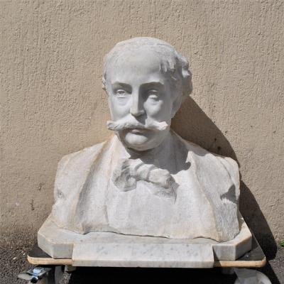 *special Offer * Marble Bust, Gentleman With Mustache, 19th Century