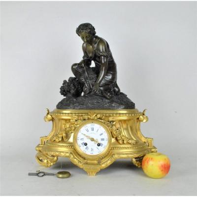 Bronze Clock, Woman With Flowers, Schenewerk, XIXth Century