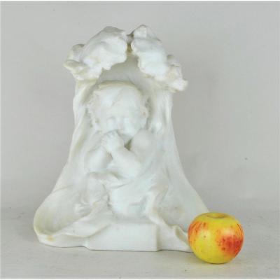 E Fortiny, Baby In Marble, End Of The XIXth / Beginning Of The XXth Century