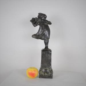 Robin Shippard, Girl With Puppy, Signed Bronze, Dated 1901