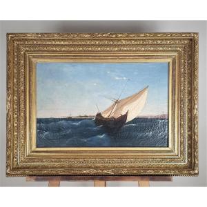 F Berré, Hst Ship In Front Of Constantinople, XIXth Century