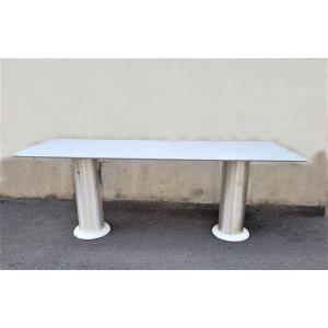 *special Offer * Lino Sabattini, Console In Marble And Brushed Aluminum, 20th Century