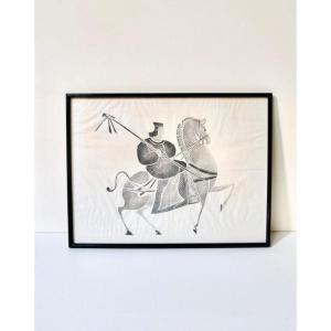 Chinese Print Of A Han Dynasty Horseman On Rice Paper - Early 20th Century