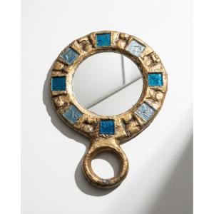 Lead Hand Mirror By Irena Jaworska, Student Of Line Vautrin, Vintage 20th-century Sculptural Mirror