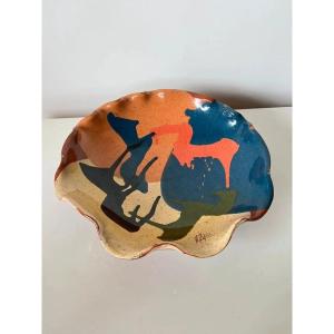 Bowl / Empty Space Near / Fruit Basket In Abstract Organic Glazed Ceramic, Signed