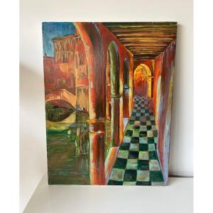 Painting "view Of Venice" Signed - 1999 - 50x75cm