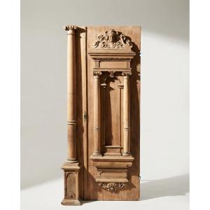 Ancient Carved Architectural Doorway, Baroque 17th-18th Century, Cherub Putto, Turned Columns