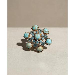 Fancy Turquoise And Rhinestone Brooch - 20th Century