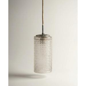 Cylindrical Textured Glass Chandelier - 1960s