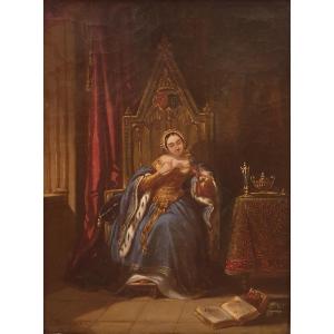 Charles Doussault - A Lady Playing With A Parrot