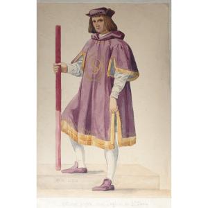 French School Of The 19th Century - Costume Study For A Canopy Holder