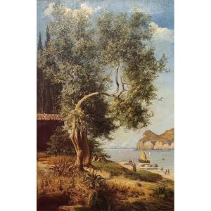Vincent Courdouan (attributed To) - Lively Cove On The Cote d'Azur