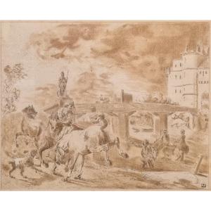 Jean-baptiste Le Paon - Scene Of Soldiers Near A Castle