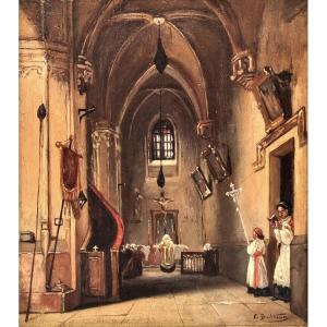 Charles Bulteau - Interior View Of The Saint Germain De Charonne Church In Paris