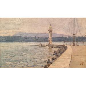 20th Century Swiss School - The Pâquis Lighthouse In Geneva