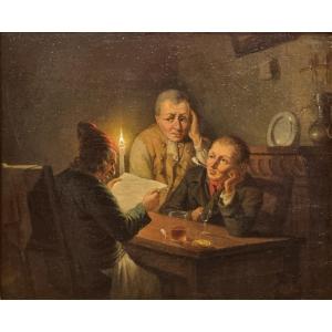 19th-century German Or English School - Candlelit Tavern Scene