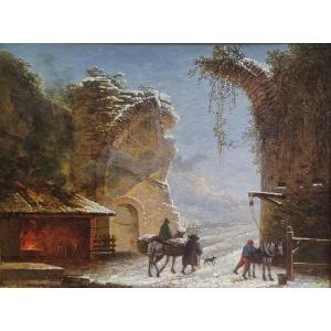 César Van Loo (attributed To) - Ruined City Gate Near A Forge